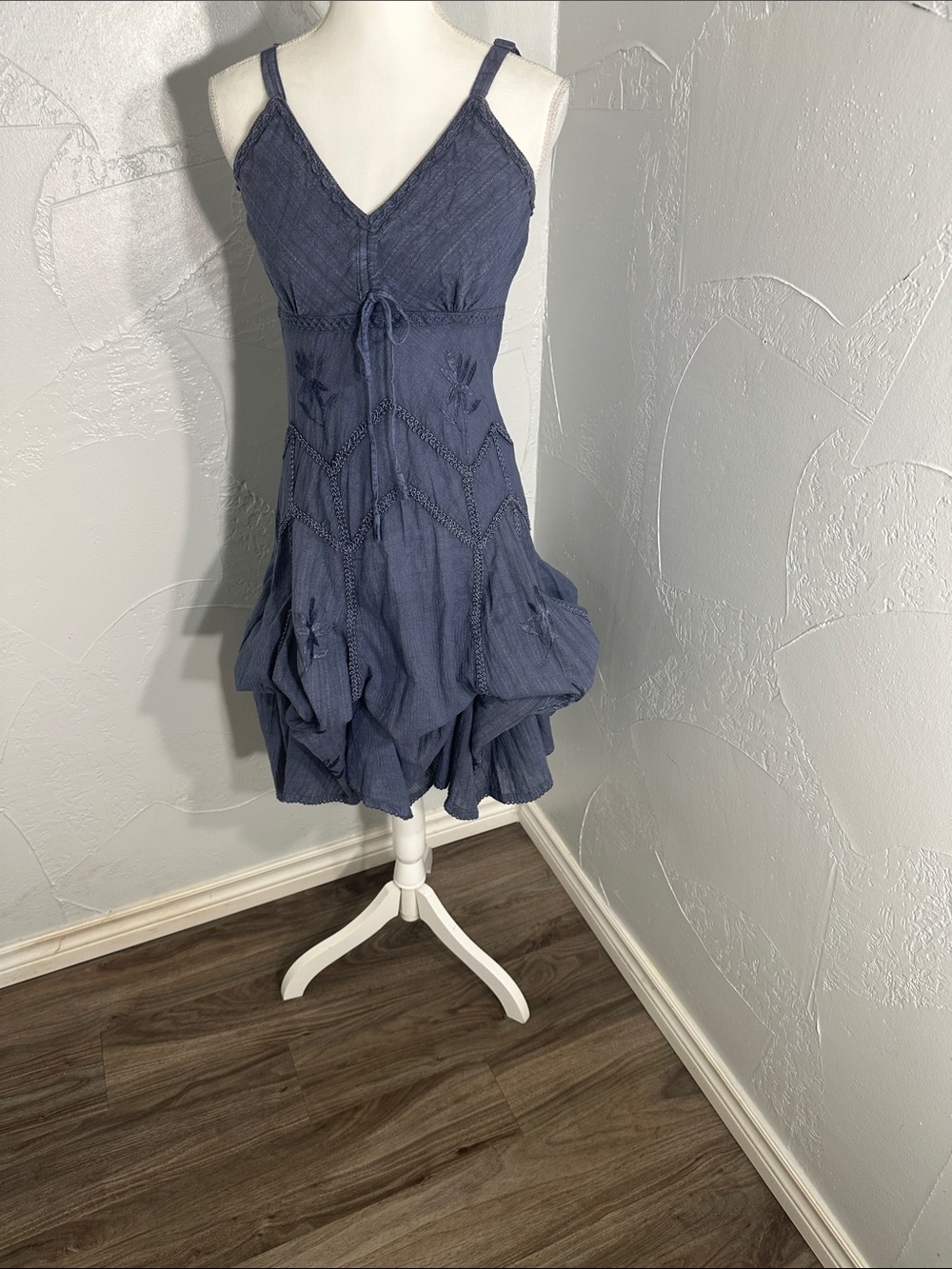 Scully Slate Blue V-Neck Midi Dress with Tie Waist - Picture 12 of 15